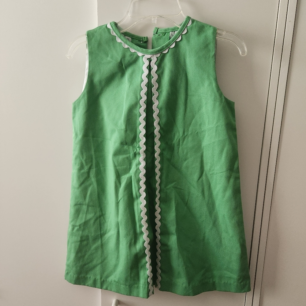 Little English Green Sleeveless Dress with White Ric Rac